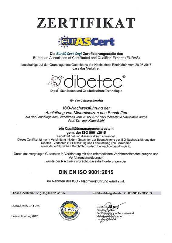 dibetec® ISO eurASCert Zertifikat